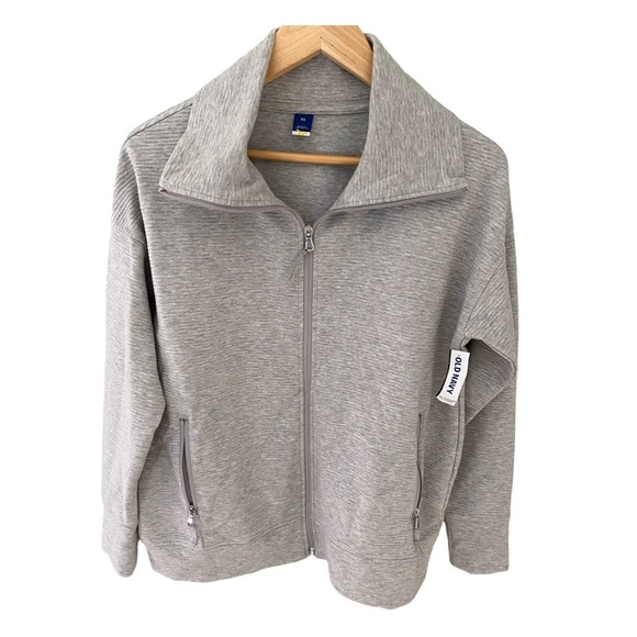 Old Navy Gray Full Zip Funnel Neck Ribbed Performance Jacket NWT Size XS - Picture 1 of 9